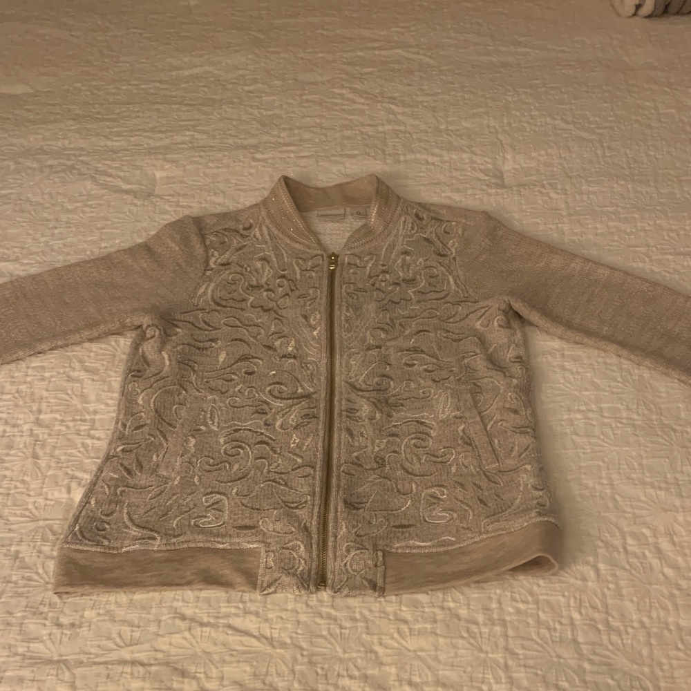 Chico's Zenergy Embellished Knit Jacket in Light Beige